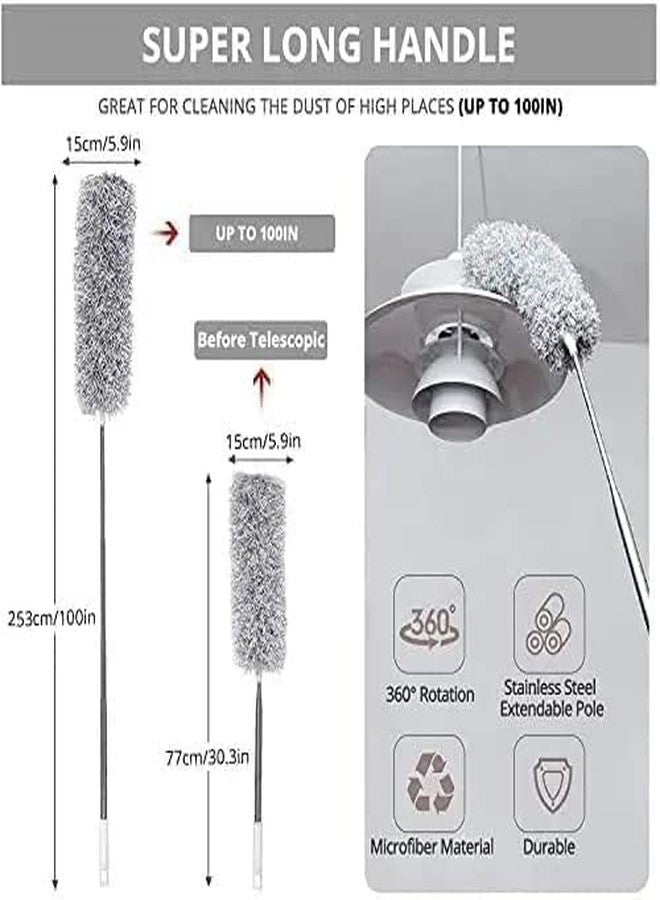 KBZONE Duster with Extension Pole, Spider Web Brush & Ceiling Cleaning Kit, 100" Microfiber Feather Cleaner with Washable Head for Ceiling Fan, Furniture, Home(100INCH Fan Duster) - Image 3